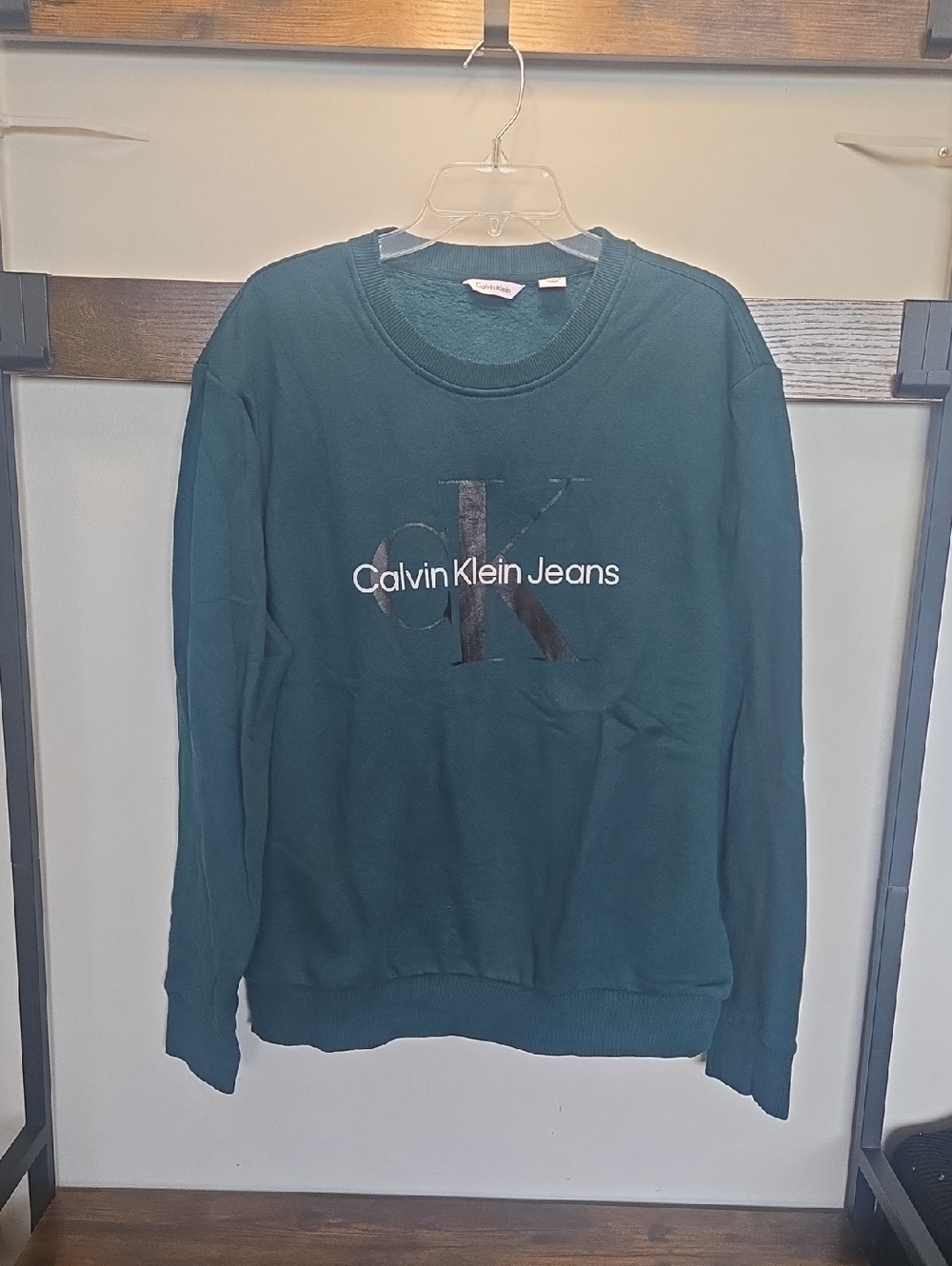 Calvin Klein Jeans Men's Teal Crewneck Sweatshirt with CK Logo OG Y2K